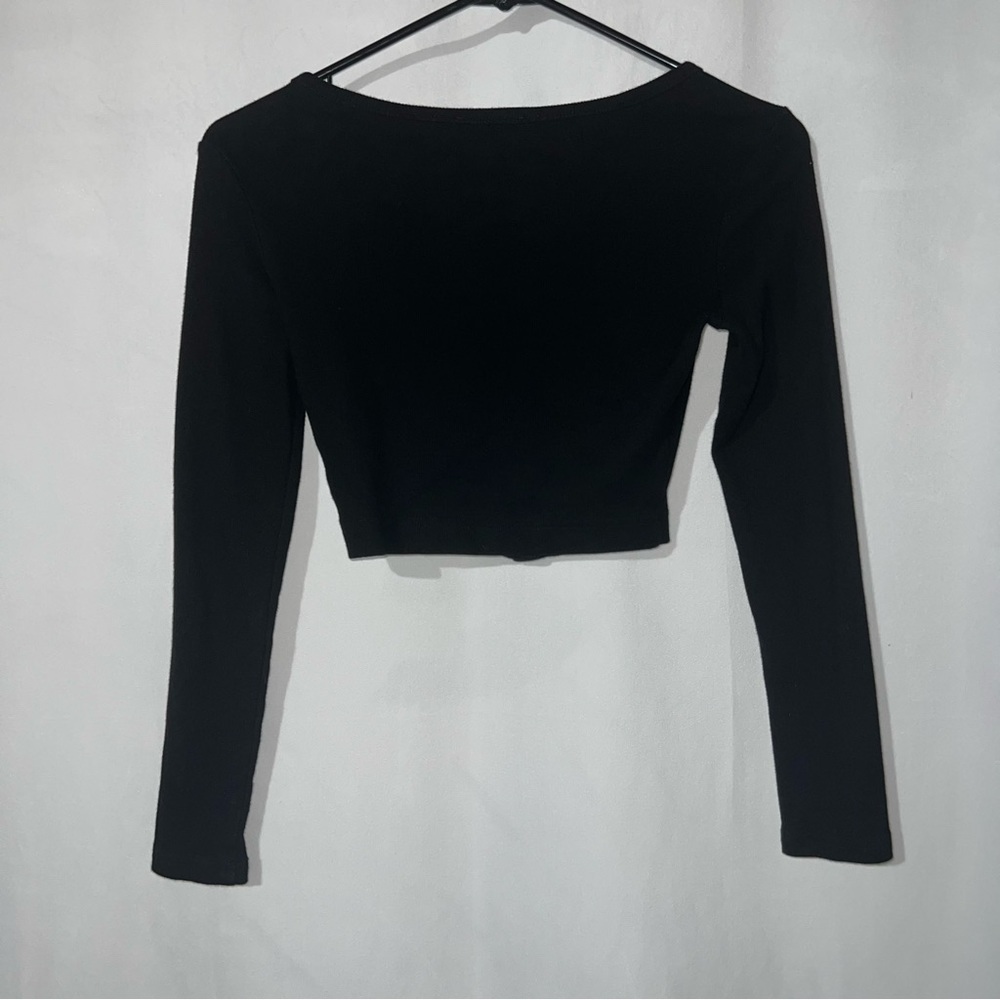 Fensace Womens Button Down Long Sleeve Crop Top Basic Knit Slim Fit Size XS - Picture 3 of 10